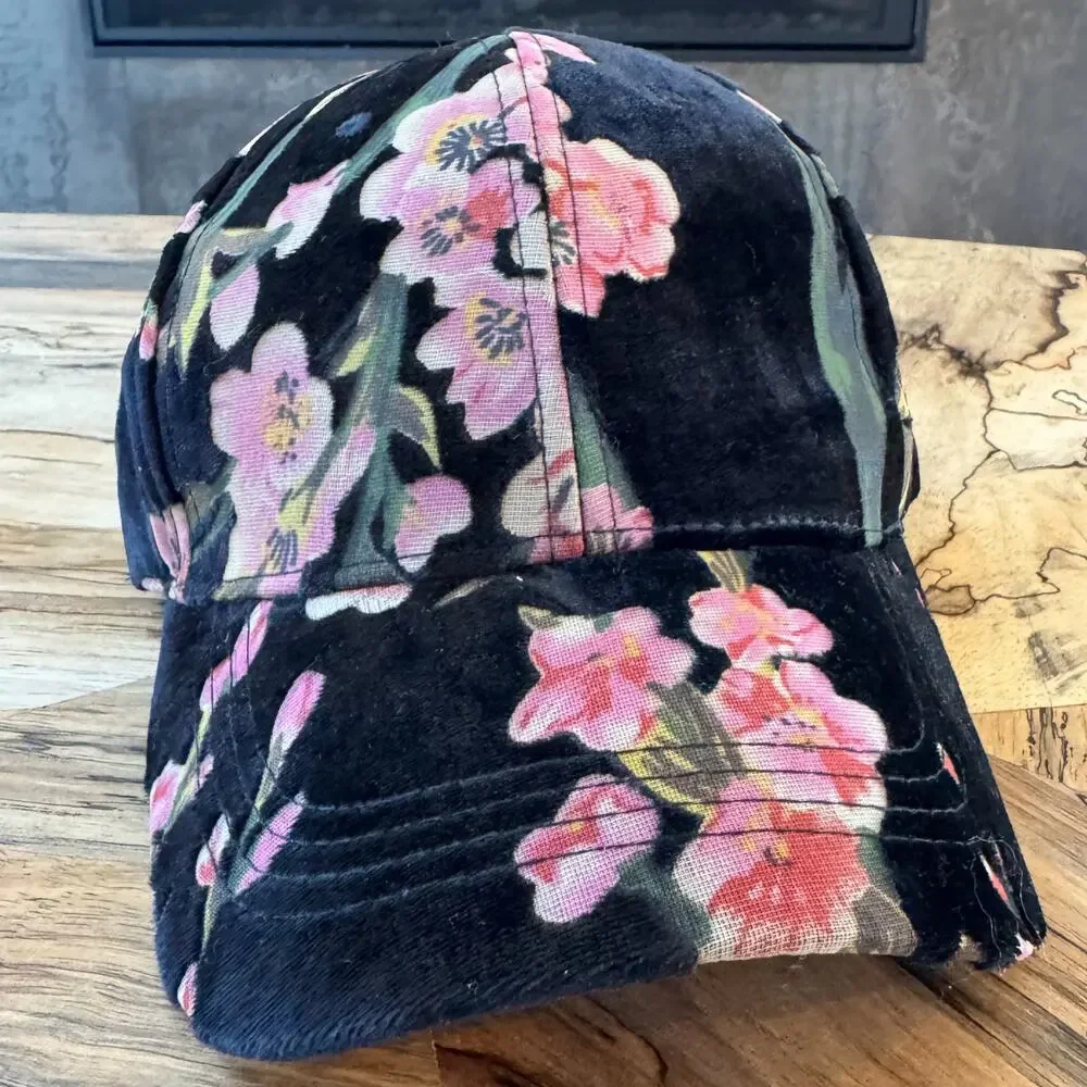 David and Young Black Pink Blossom Floral Velour Baseball Cap - SGCAP11811